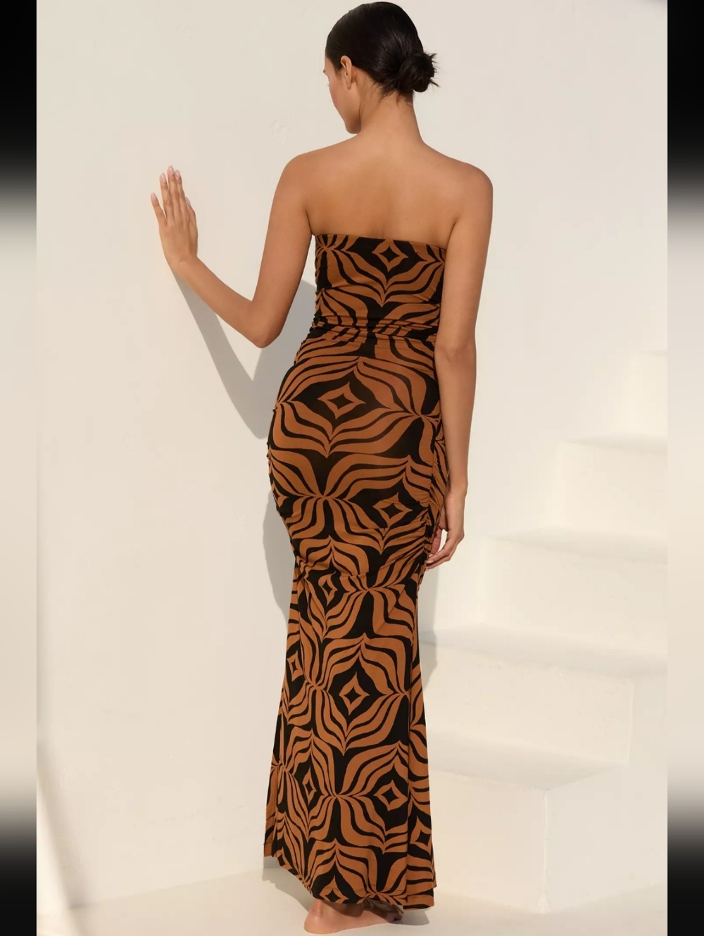 Anthropologie Strapless Mixed Animal Print Dress - Black, White, Brown - Picture 2 of 16